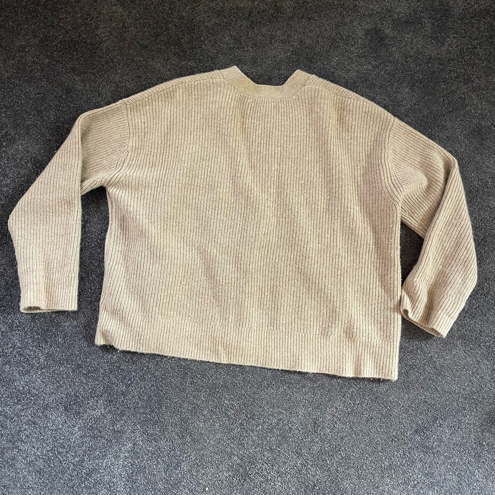 Quince Women's Cream Brown Cardigan Sweater - Picture 2 of 6
